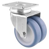 WAGNER Soft zwenkwiel/dubbele rol ECO - diameter 75 mm, bouwhoogte 100 mm, verzinkt staal, blauw/wit, aanschroefplaat 65 x 75 mm, draagkracht 100 kg - 03157701