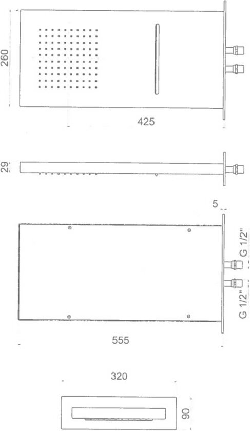 Royal Plaza AD139126CR AD139/126 douchekop, 555 x 260 mm, chroom