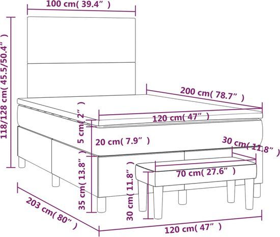 vidaXL Boxspring met matras stof donkergrijs 120x200 cm