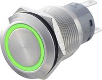 TRU COMPONENTS 701321 LAS1-AGQ-22ZE, GN Interrupteur à bouton-poussoir antivandalisme 250 V/AC 5 A 2x marche/marche Continu Vert IP67