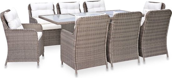 vidaXL 9-delige Tuinset poly rattan bruin