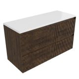 Saniclass Badkamermeubelset - 120x45x62.5cm - Torino solid surface topblad wit - zonder kraangat - 2 lades - mat eiken charcoal (hout) SW1420808/SW1471864