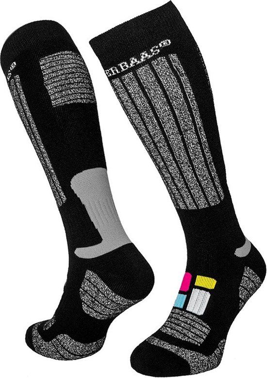 Poederbaas Wintersportsokken Unisex - Maat 35-38 - Zwart/Grijs - 2 paar