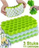 Boncy® Moule à glaçons en silicone avec couvercle (3 pièces) - 111 glaçons - Machine à glaçons sans BPA nid d'abeille