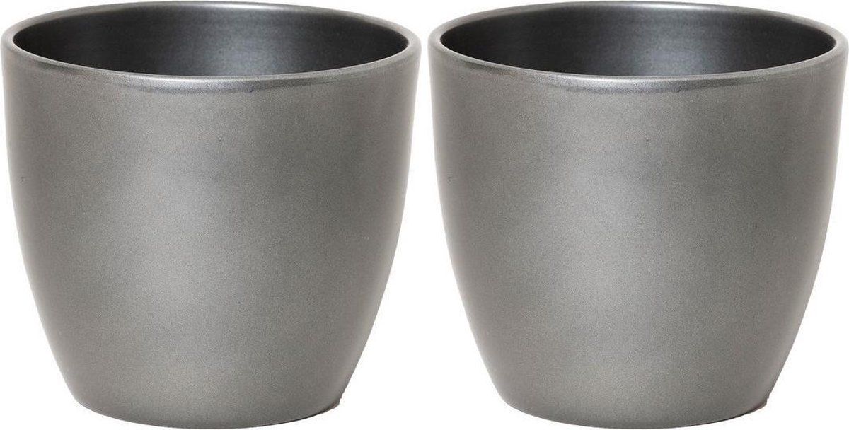 Floran 2x Bloempot Zilver Metallic Keramiek H22.5 x D25 cm