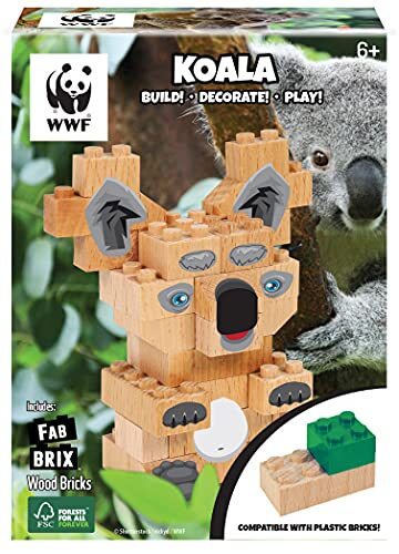FabBrix WWF Koala Wooden Bricks Houten bouwstenen, klembouwstenen van gecertificeerd beukenhout, 100% compatibel met conventionele bouwstenen