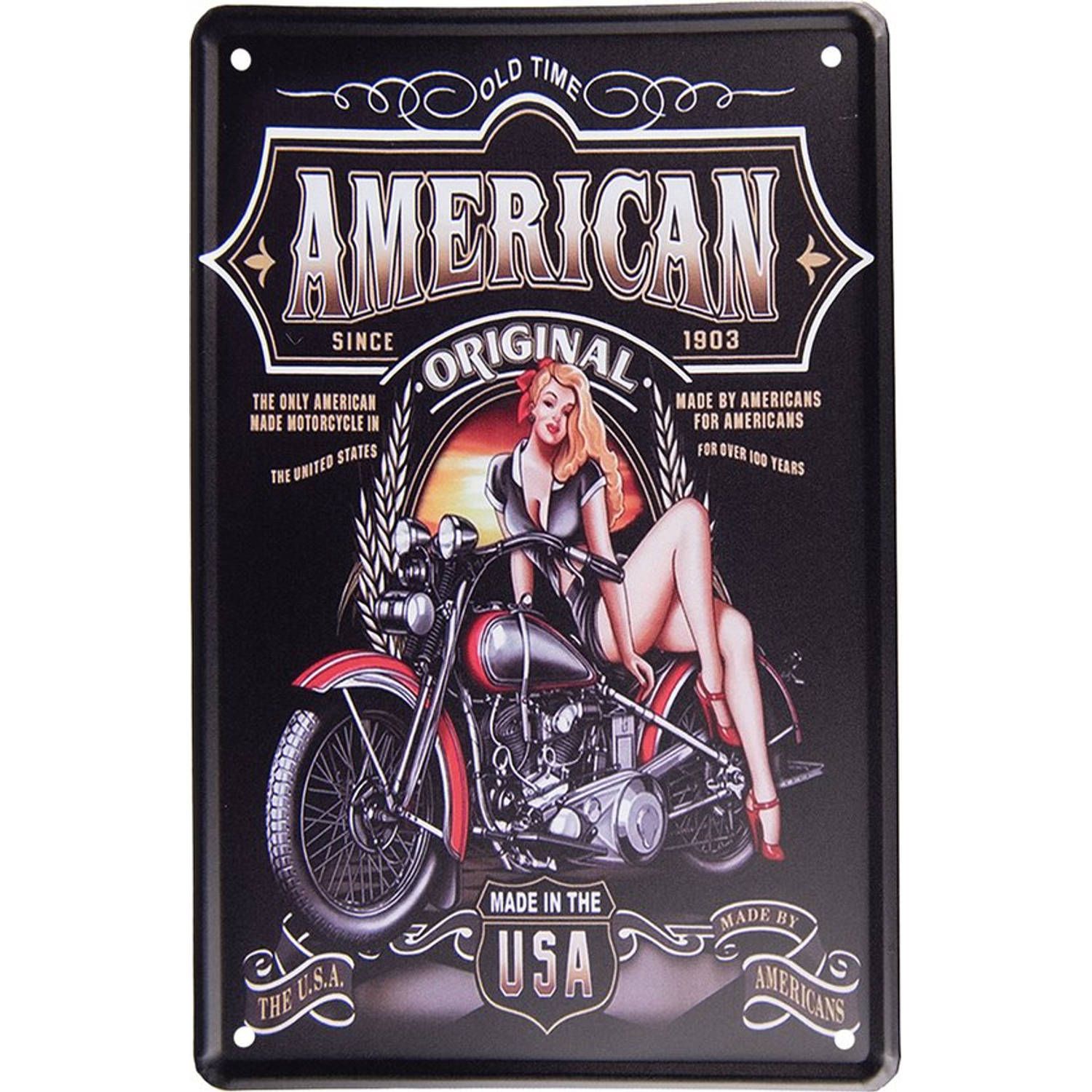 Clayre & Eef Wanddecoratie 20x30 cm Zwart Rood Metaal American Muurdecoratie Wandversiering Tekstbord