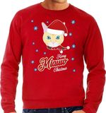 Bellatio Decorations Shoppartners Bv Foute Kersttrui - sweater - Merry Miauw Christmas - kat / poes - rood - voor heren - kerstkleding - dieren thema XL