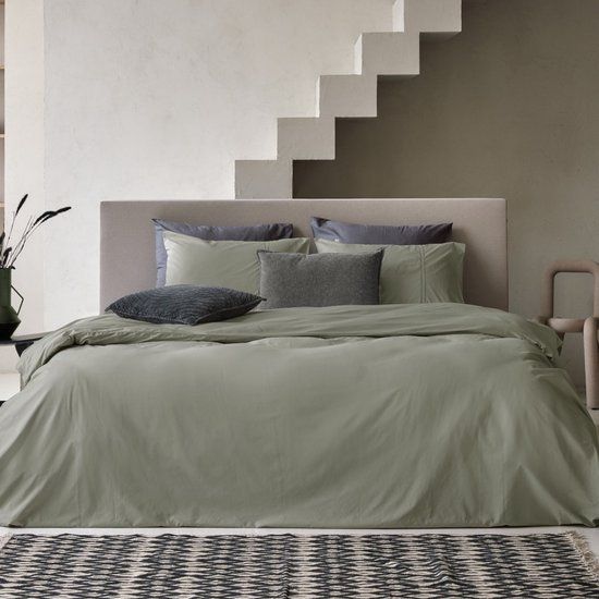 Dreamers Den Dekbedovertrek - Egyptisch Katoen - effen - groen - 1-persoons - 140 x 200/220 cm + 1 kussensloop