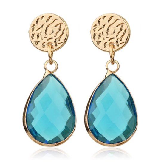 Deja Jewels Lookinggoodtoday Oorknop met Druppelvormige Hanger - Kristal Lichtblauw