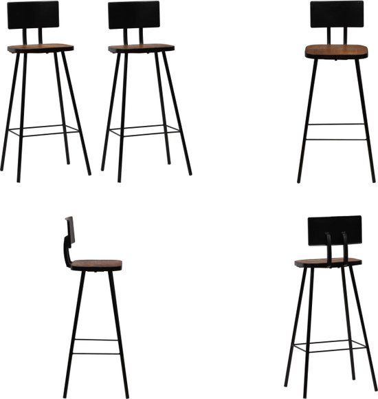 vidaXL Barkrukken - 2 stuks - massief gerecycled hout - bruin