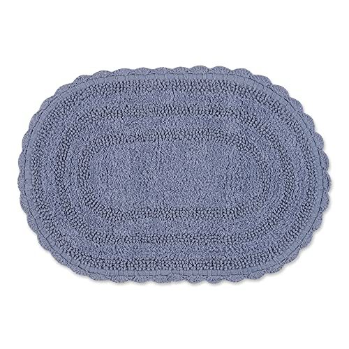 DII Crochet Collection Omkeerbare Badmat, klein ovaal, 17x24, Stonewash blauw
