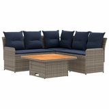 vidaXL - Bank loungeset - 3 zitplekken - Grijs en Marineblauw - Polyrattan