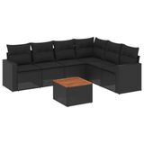 vidaXL 7-delige Loungeset met kussens, polyrattan, zwart