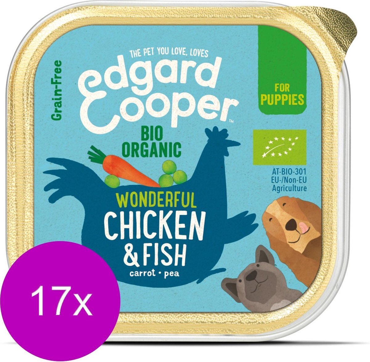 Edgard & Cooper Biologische Kip & Vis Kuipje - Voor Puppy's - Hondenvoer - 17 x 100g