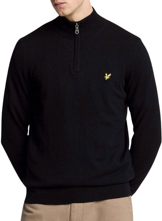 Lyle & Scott Cotton Merino Quarter Zip Jumper - Black - Size L