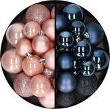 Decoris Kaemingk B.V. Kerstballen 60x stuks - mix lichtroze/donkerblauw - 4-5-6 cm - kunststof - kerstversiering
