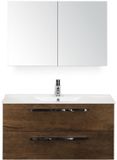 BES LED Seville Badmeubelset 100 cm - Tabacco - Keramische Wastafel Wit Enjoy met Spiegelkast