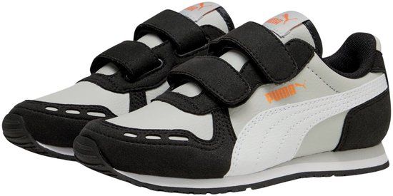 Puma Cabana Racer SL 20 V Sneakers Junior Unisex Imitatieleer Klittenband Grijs - Zwart - Wit Maat 28