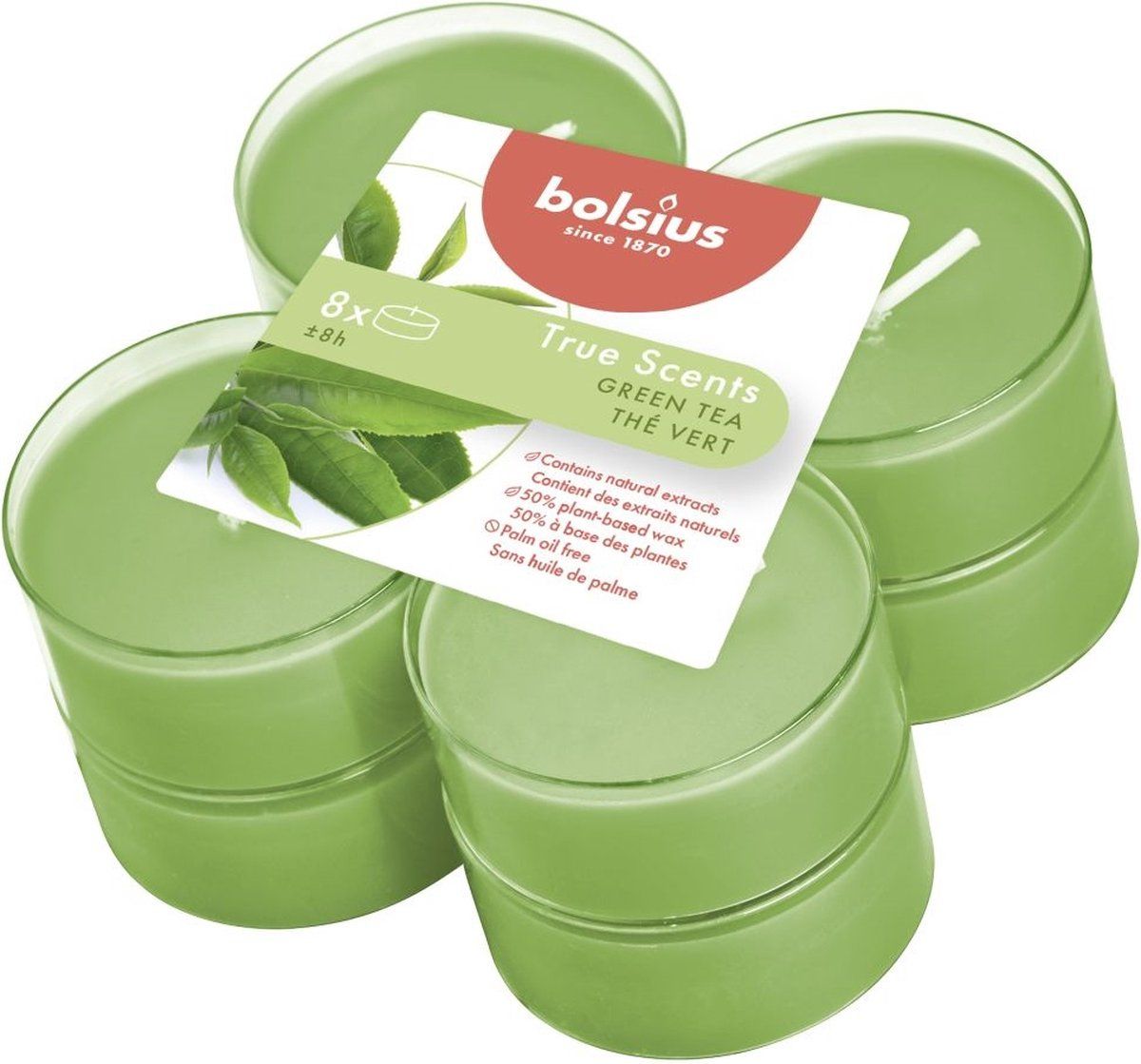 Bolsius Geur maxitheelichten 8 uur True Scents Green Tea - 8 stuks