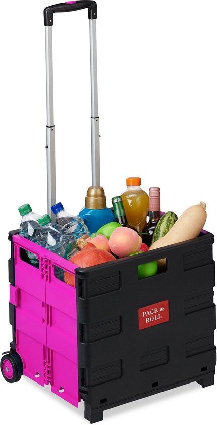 Relaxdays Boodschappentrolley - Inklapbaar - Roze