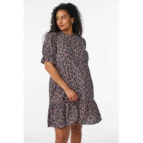 Zizzi Gebloemde Blousejurk Plus Size - Donkerblauw