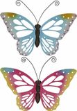 Decoris Tuindecoratie vlinders - 2x - metaal - blauw en roze - 51 x 38 cm - wand/schutting