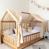 LILIMAUS Huisbed hemeltje met gouden details - bedhemel voor huisbed - 67,5 x 270 cm - mousseline katoen - crème