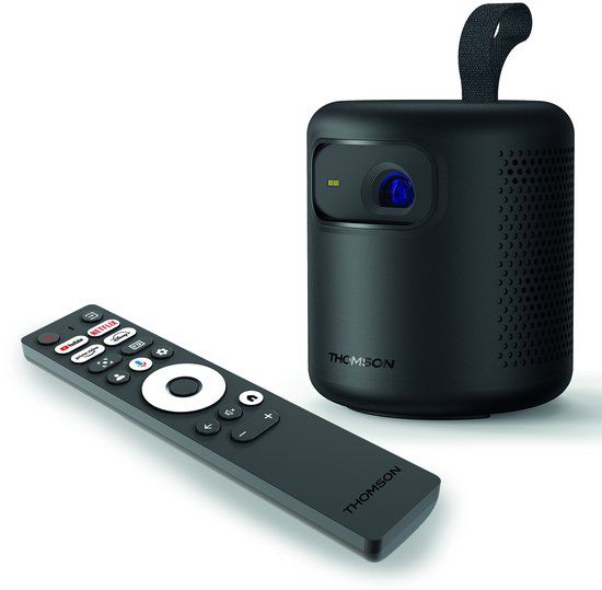 Thomson Vega PG35B Draagbare Smart LED Projector, Full HD 1080p, Google TV, 600 ANSI, Autofocus, Keystone, HDR10, Dolby Digital+, WiFi, Bluetooth, Batterij - Inclusief hardcase