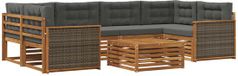 vidaXL - Ensemble de salon d'angle - 6 places assises - Naturel et anthracite - Bois d'acacia
