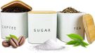 Unyqoos® Set de pots à café, thé et sucre (3 pièces) – Blanc, hermétique, capacité 1,5 kg, carré avec couvercle en bambou