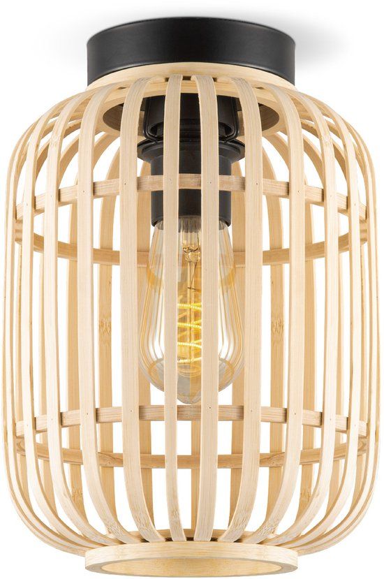Home Sweet Home Boheemse stijl Plafondlamp - Bamboe Lampenkap - Cilinder - Beige - Ø21,5 x 30 cm - E27 fitting