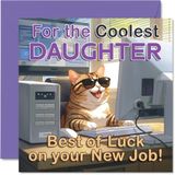 Ondersteunende Cool Cat at the Computer Brengt Big New Job Energy - Vet zonnebrilmotief - 145 mm vierkant, envelop inbegrepen