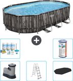 Bestway Power Steel Bestway Ovaal Power Steel Zwembad - 610 x 366 x 122 - Grijs - Inclusief Pomp - Ladder - Afdekzeil Onderhoudspakket - Filter