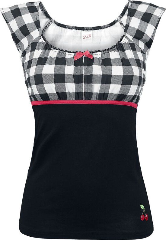 Pussy Deluxe Evie Plaid Dames T-shirt - zwart/wit - XS