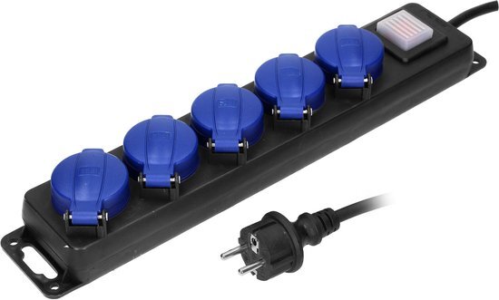 Orno Vrijstaande Stekkerdoos voor buiten - 5 stopcontacten - 3 meter kabel - IP44 - Zwart/blauw