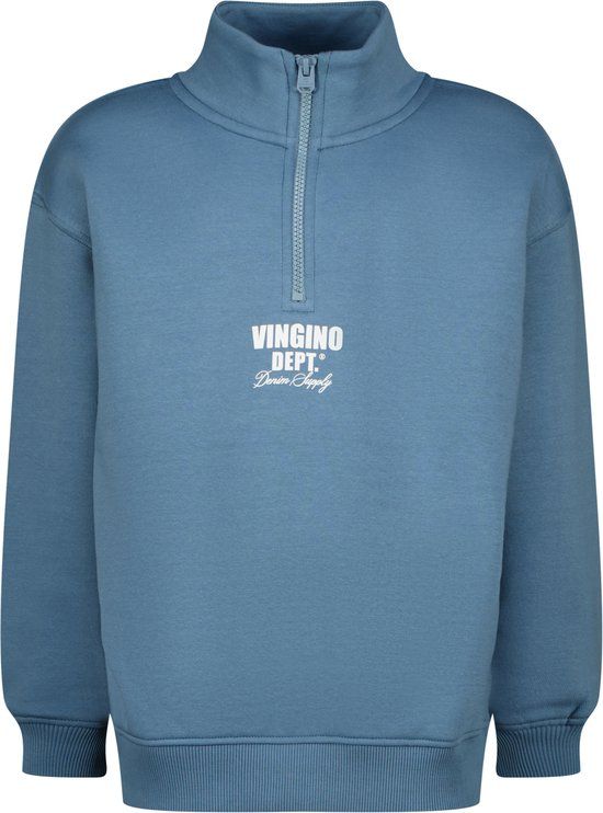 Vingino Basic-half Zip Sweater Jongens - Blauw - Maat 152