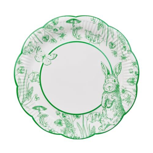 Talking Tables Talking Tables Geschulpte papieren paasborden | Milieuvriendelijke wegwerpgerechten voor kinderen, verjaardagsfeestje, schattige konijntjes, Toile du Jouy-10 Pack, groen