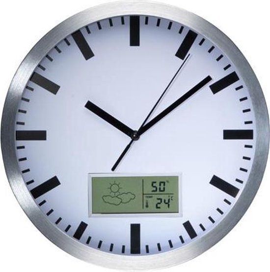 Velleman Wandklok met lcd-display - thermometer, hygrometer en weersvoorspelling - Ø 25 cm - Aluminium
