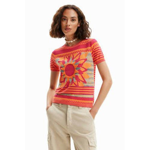 Desigual Gestreepte Gebreide Top Oranje/Roze/Blauw