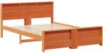 vidaXL Bedframe with Shelf Wax Brown 150 x 200 cm Solid Pine Wood