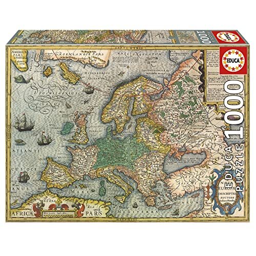 Educa - Kaart van Europa | Puzzel met 1000 stukjes, afmetingen ca. 1 keer opgebouwd: 68 x 48 cm, incl. staart Fix-puzzel voor het ophangen van een keer, vanaf 14 jaar (19624)