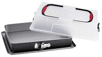 Probus cakecontainer, rechthoekige bakvorm met deksel en non stick coating bakplaat met extra hoge rand en lekbescherming (Kleur: zwart, transparant), Aantal: 1