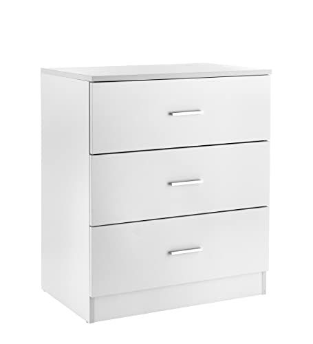 Baroni Home Commode met 3 laden, spaanplaat, slaapkamer of woonkamer, modern meubilair, wit 60 x 40 x 70 cm
