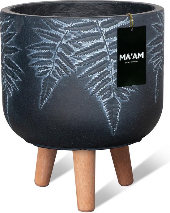 MA'AM pottery collection MA'AM Vio - bloempot op poten - 30x24 (H34 op poten) zwart varen plant design bohemian/botanisch