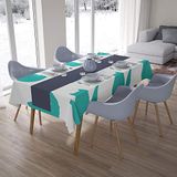 Bonamaison Tafelkleed, Anti-Mold, Sneldrogend, Waterdicht, 100% Polyester Tafellaken, Turkoois, wit, 140 x 200 Cm