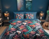 Housse de couette fleurs et feuilles - 1 personne 140x200/220 cm - Multi - 100% Coton renforcé