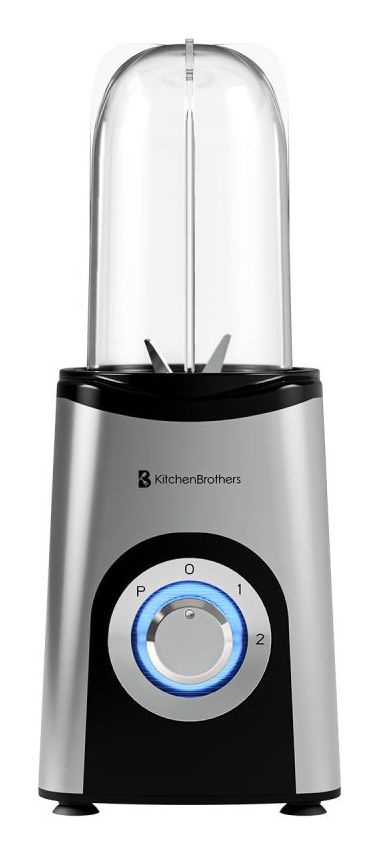 KitchenBrothers Smoothie Blender - 2-in-1 - Blender to Go - 4 Bekers - Mini Blender - Silver - 350W
