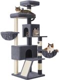 Feandrea SONGMICS Krabpaal 174 cm met groot platform en dubbele grot - Donkergrijs