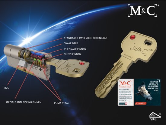 MC 1x M&C Condor cilinder SKG*** cilindertrekbeveiliging F1/nikkel 3 sleutels